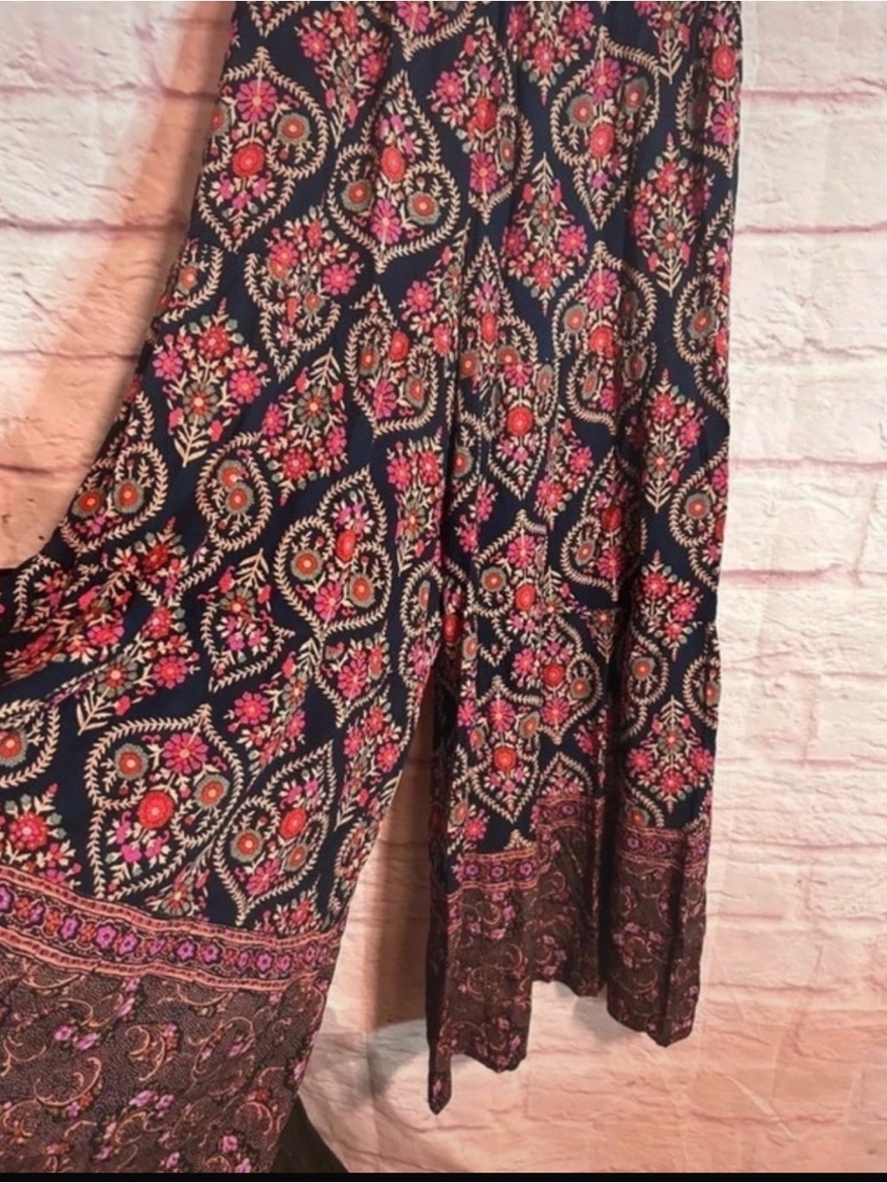 NATURAL LIFE Navy Palazzo Pants with Pink & Orange Floral Medallions